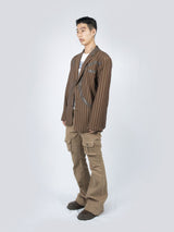 Circle Leather Patch Blazer (Brown Stripe)