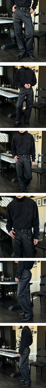 [Unisex] コーティングレザーワイドパンツ