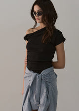 ONE SHOULDER CROP TOP_BLACK