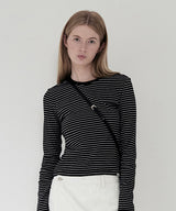 KIRSH プレーンストライプスリムフィット長袖Tシャツ [BLACK]