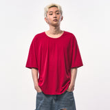 オーバーサイズシルケットスクープネックTシャツ RED