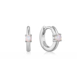 Kyoto Opal Cabochon Cut Huggie Hoop One-Touch Mini Ring 925 Silver Earring E035-15H