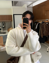 Nade Washable Overfit High Neck Turtle Semi-Zip-Up Knit