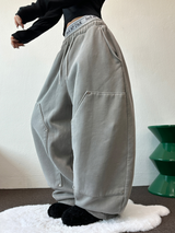 SHEEP FLEECE🐑PIGMENT STRAP RIVET BALLOON LONG PANTS💙🩶🤍3COLOR