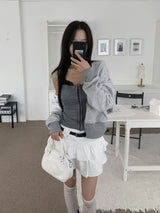 オフィスレースホックスリムフィットビスチェスリーブレストップ (Gray)