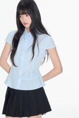 Detachable flower decoration waist cinching small fly sleeve shirt