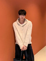  Bow henley neck hood knit