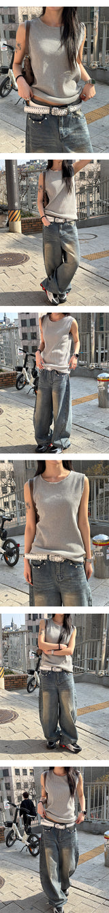 [Unisex] バックレザーポケットワイドパンツ