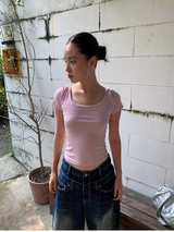 リバーシブルバックストラップピンクビーズショートスリーブTシャツ