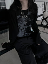 printed ribbed long sleeves (2color)