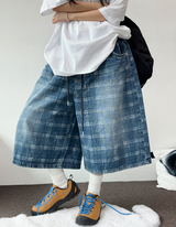 HIGH QUALITY🩵チェックバンディングデニムバミューダ 💙💎🫐🤍