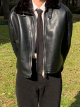 Del modi leather cropped sheepskin jacket
