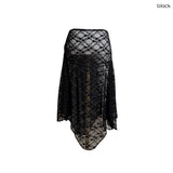 (2color) Shirring Lace Asymmetrical Flare Skirt