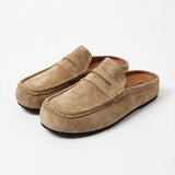 Suede Loafer Slides Camel