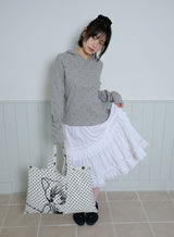 FLOWER WAFFLE BUTTON HOODIE - GRAY