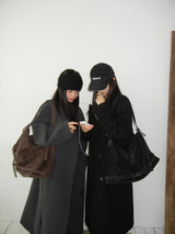 Double Strap Stitch Belt Matte Leather Big Square Crossbody Shoulder Bag