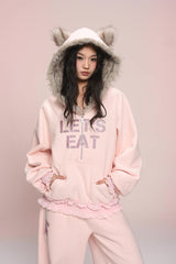 eat me plz* Cathy Cat Ear Fur Fleece Hoodie for Autumn-Winter Warmth Jacket