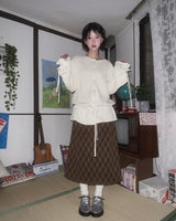 (3color) Ribbon Flare Shirring Loose-Fit Knit Cardigan
