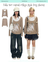 BETWEENAND Brown short-sleeved casual college-style T-shirt for women, autumn version