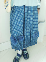 UnsocialNight2025 Autumn New Original Blue Plaid Stitching Casual Flower Flower Skirt Women