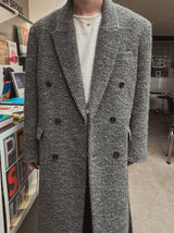 [LANARCH] カシミアブークレダブルブレストロングコート