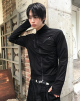 アシンメトリーハイネックスリムフィットジップアップ