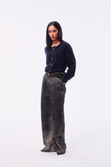 WOOL BLEND PIQUÉ TEXTURE CROSS TOTEM EMBROIDERY RAW-EDGE FOUR-COLOR BUTTON CARDIGAN