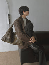 [Handmade] ASCLO モスグリーンレザーウェーブバッグ