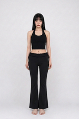 LOW-WAIST RUCHED FLARE PANTS