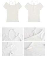 ホワイトレースホルターレイヤードショートスリーブTシャツ