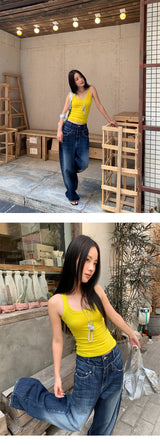 Yellow Sense V-neck sleeveless t-shirt