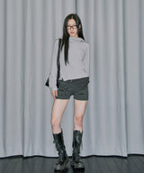 Side Snap Waffle Hood Long Sleeve - LIGHT GRAY