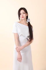 Off-Shoulder Slit Long Onepiece Sky Blue