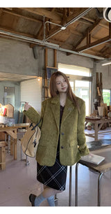 Olive Mo'Hair Boxy Fit Warm Jacket