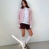 Loose Fit  Round Neck Knit Cardigan _Light Pink