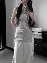 halter strap slit layered one piece (2color)