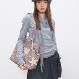 Pink leopard print girl Large-capacity denim tote