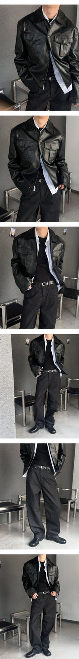 [F/W] クロップポケットレザージャケット(2color)