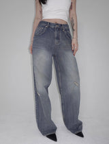 Low-Rise Wide Denim - Bullet Demage Handbrush