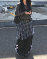 Check layered wrap skirt