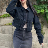 BLACK LOOSE FIT CROPPED DENIM JACKET code 20003