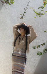 FRINGE V-NECK KNIT TOP (BEIGE)