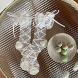 French Ballet Ribbon Crystal Stripe Sheer Socks
