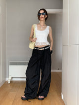 lace punching unneck sleeveless blouse