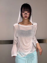Middle Drape Loose Hooded Long Sleeve T-Shirt 3color