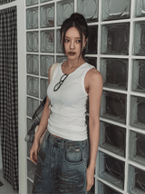 [U-BASIC] Basic U-neck Merryyas Ribbed Sleeveless