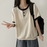 Os スナップカラーマッチングスウェットシャツ半袖Tシャツ