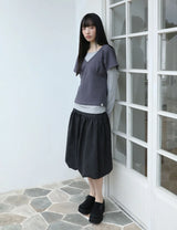 WRAP SHIRRING TOP(CHARCOAL)