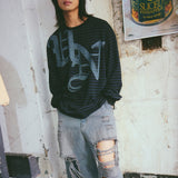 Untitled Beginning Stripe Big Logo Sulfur Dyes Long Sleeve Faded Black