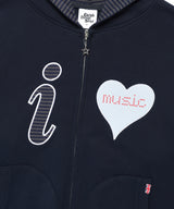 I LOVE MUSIC ZIP UP HOODIE NAVY(CV2FFUM481A)